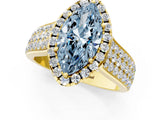Yellow gold Fancy Blue Marquise  Halo Round Diamond Pave Band with Prong Setting 2