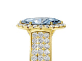 Yellow gold Fancy Blue Marquise  Halo Round Diamond Pave Band with Prong Setting