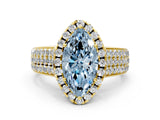 Yellow gold Fancy Blue Marquise  Halo Round Diamond Pave Band with Prong Setting_12