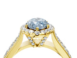 Yellow gold Fancy Blue Marquise  Halo Round Diamond Pave Band with Prong Setting_16