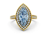 Yellow gold Fancy Blue Marquise  Halo Solitaire Diamond Ring with Pave Band and Bezel Setting_49