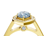Yellow gold Fancy Blue Marquise  Halo Solitaire Diamond Ring with Pave Band and Bezel Setting_53