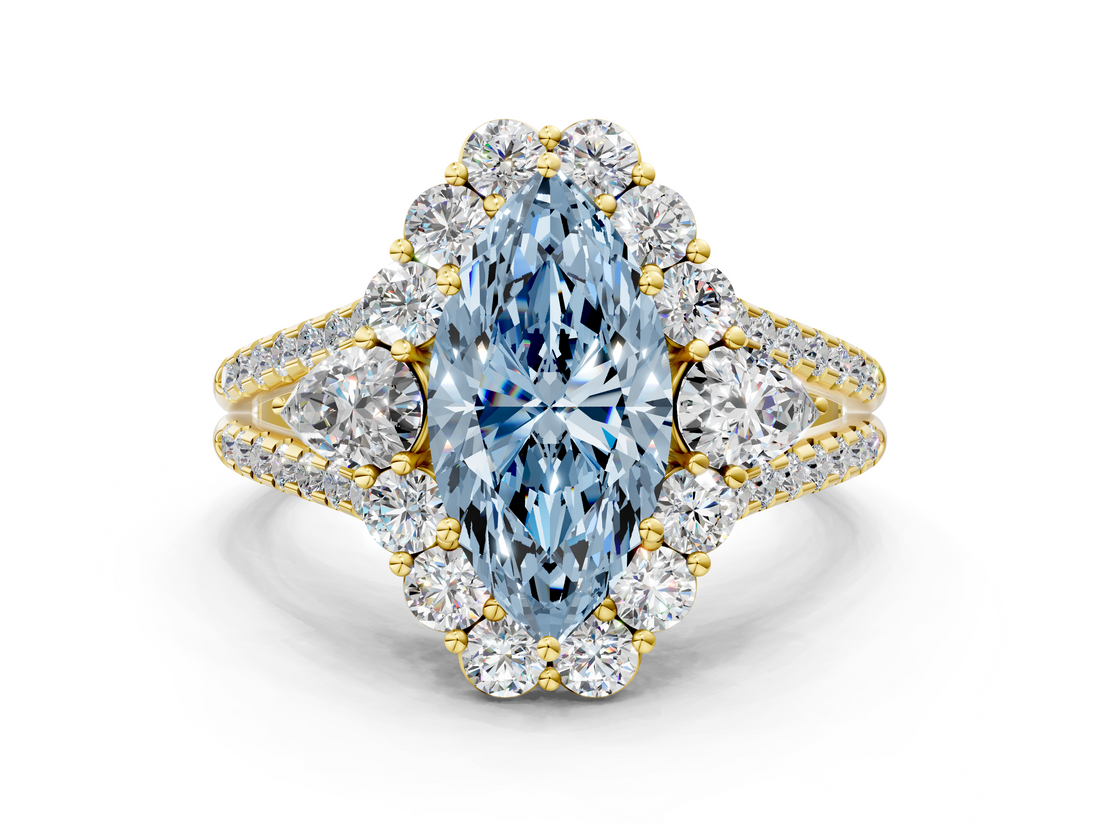 Yellow gold Fancy Blue Marquise  Halo Split Shank Diamond Engagement Ring with Prong Setting_20