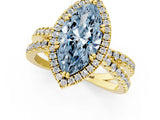 Yellow gold Fancy Blue Marquise  Halo Split Shank Diamond Ring with Pavé Setting 1