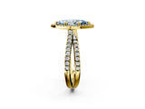 Yellow gold Fancy Blue Marquise  Halo Split Shank Diamond Ring with Pavé Setting 2