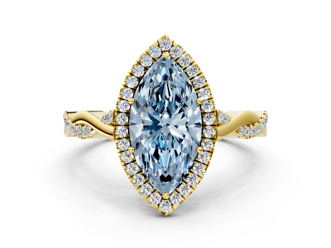 Yellow gold Fancy Blue Marquise  Halo Twist Band Solitaire Ring_20