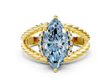 Yellow gold Fancy Blue Marquise  Halo Twisted Band Four-Prong Ring_44