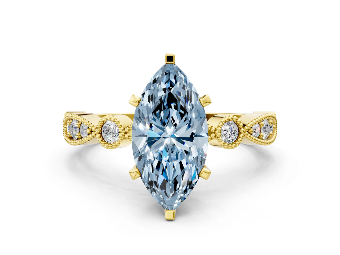 Yellow gold Fancy Blue Marquise  Milgrain Bezel Diamond Engagement Ring with Solitaire Prong Setting_140
