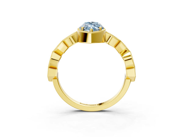 Yellow gold Fancy Blue Marquise  Milgrain Marquise Diamond Twist Band Ring