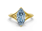Yellow gold Fancy Blue Marquise  Solitaire Beaded Band Six-Prong Setting