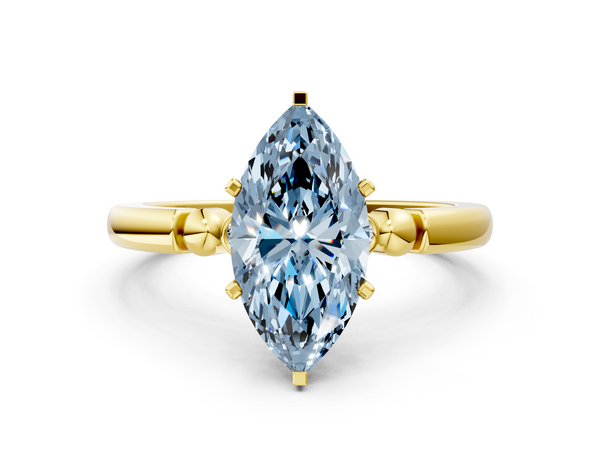 Yellow gold Fancy Blue Marquise  Solitaire Beaded Band with Four-Prong Setting