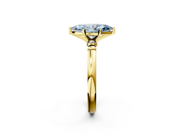 Yellow gold Fancy Blue Marquise  Solitaire Beaded Band with Four-Prong Setting