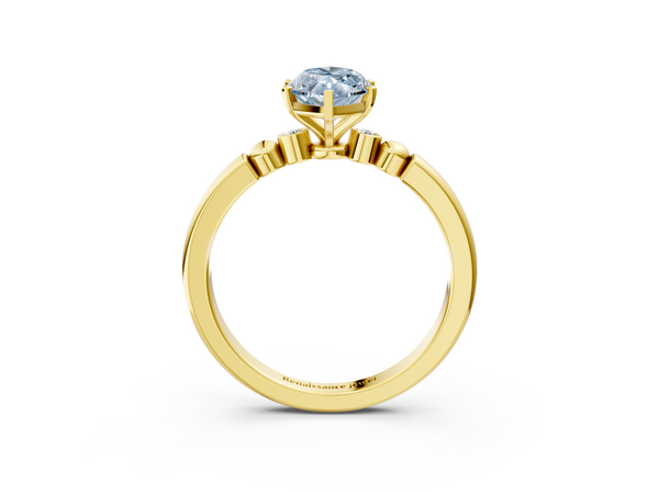 Yellow gold Fancy Blue Marquise  Solitaire Beaded Band with Four-Prong Setting