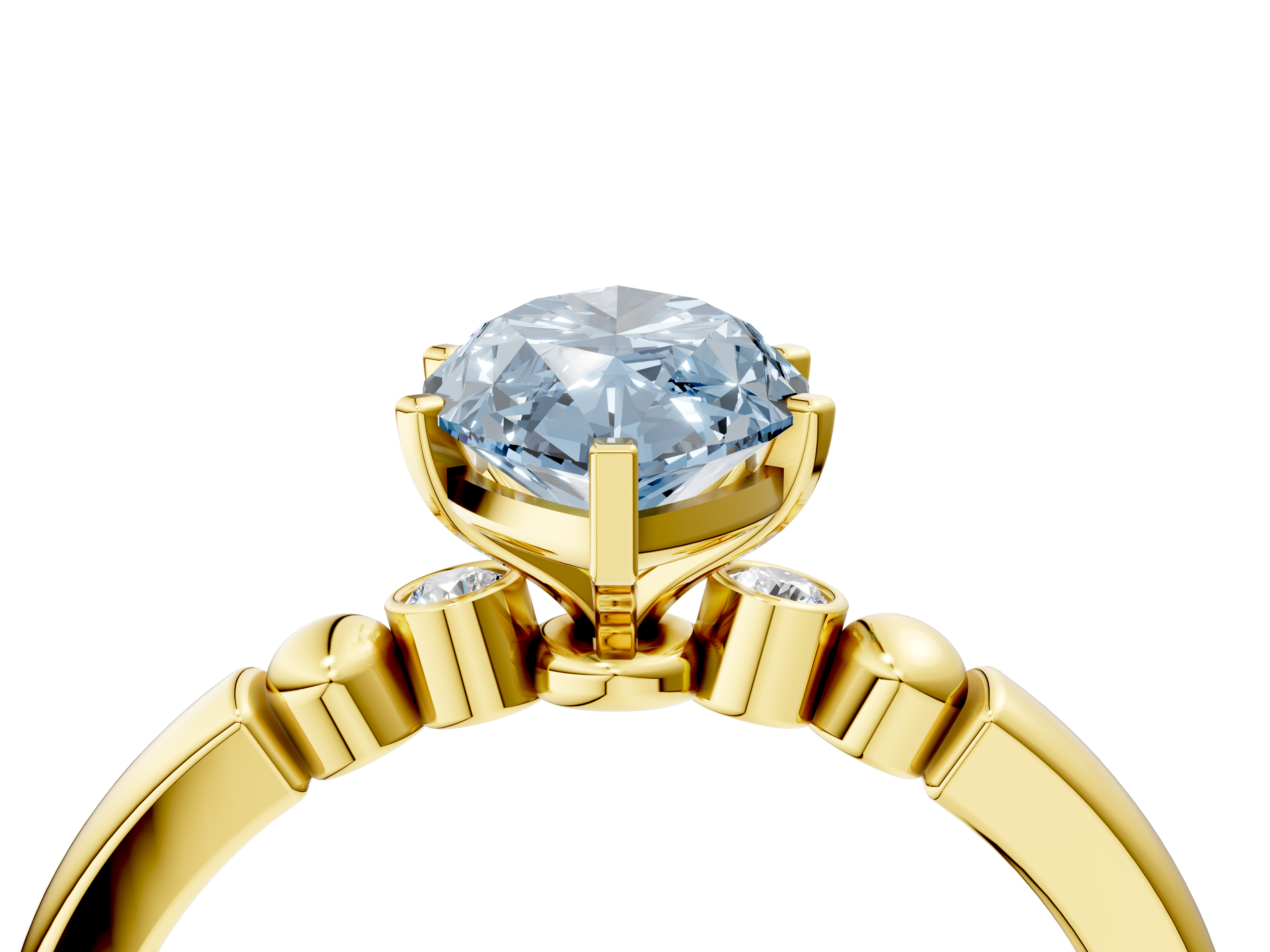 Yellow gold Fancy Blue Marquise  Solitaire Beaded Band with Four-Prong Setting_63