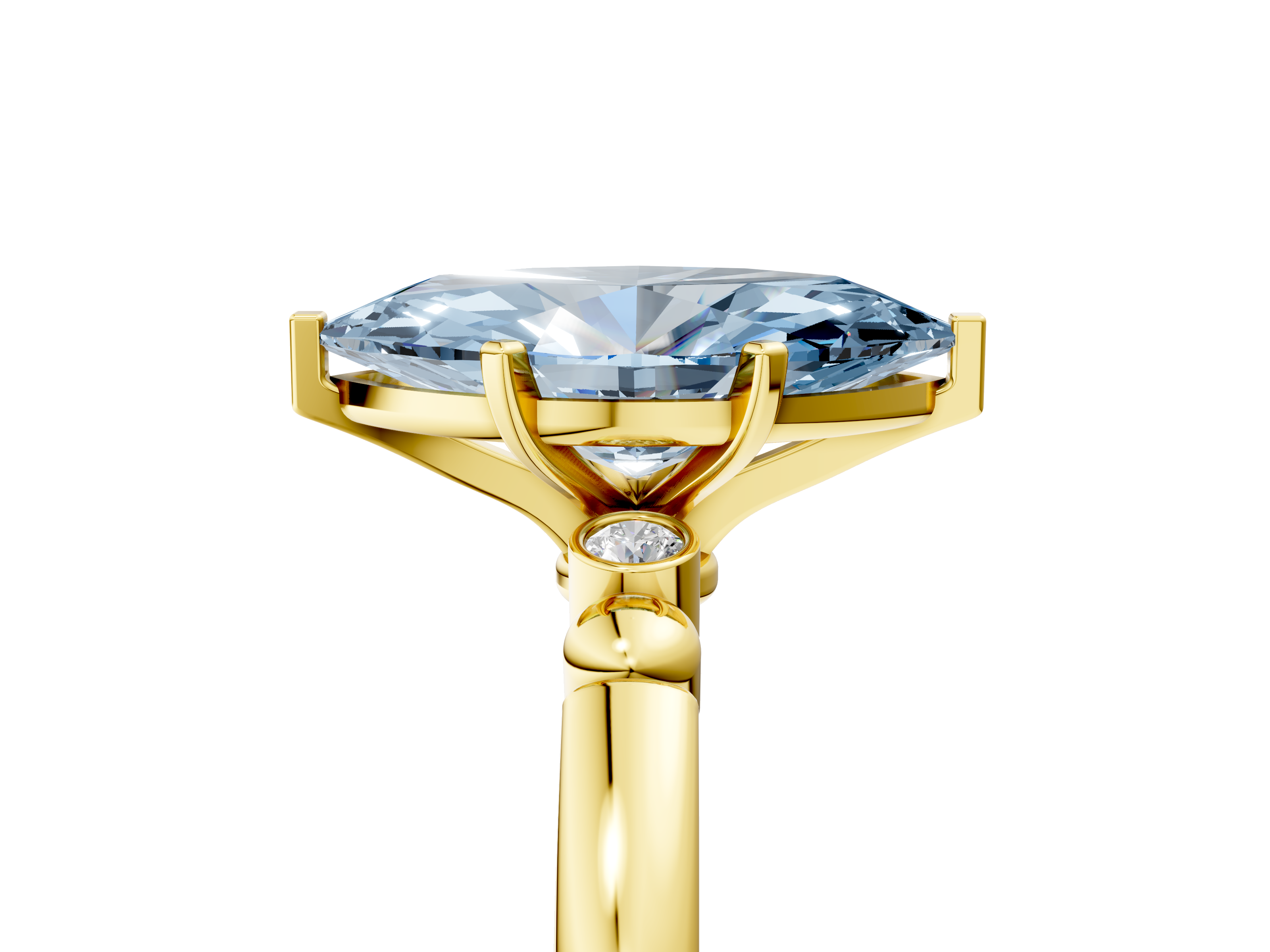 Yellow gold Fancy Blue Marquise  Solitaire Beaded Band with Four-Prong Setting_64