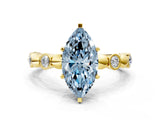 Yellow gold Fancy Blue Marquise  Solitaire Bezel-Set Diamond Ring with Beaded Band and Four-Prong Setting_32