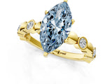 Yellow gold Fancy Blue Marquise  Solitaire Bezel-Set Diamond Ring with Beaded Band and Four-Prong Setting_33