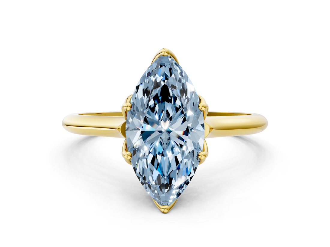 Yellow gold Fancy Blue Marquise  Solitaire Cathedral Diamond Ring with Six-Prong Setting_17