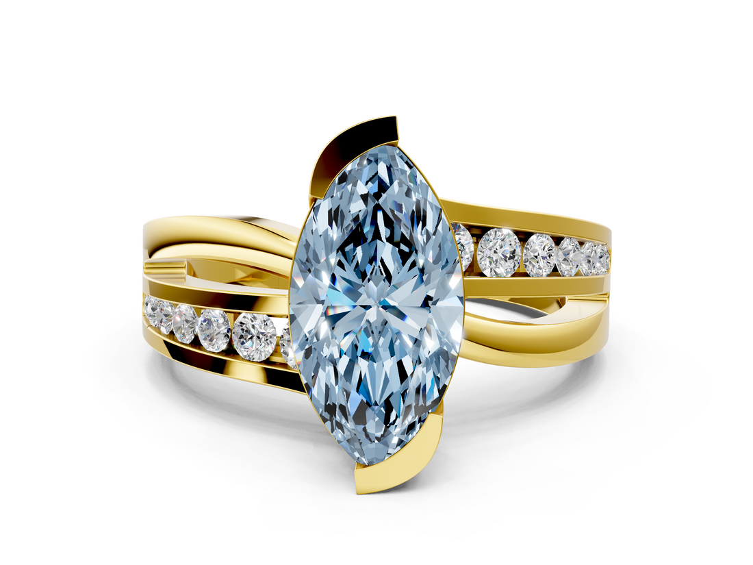 Yellow gold Fancy Blue Marquise  Solitaire Channel-Set Split Shank Ring with Tension Prong Setting_3