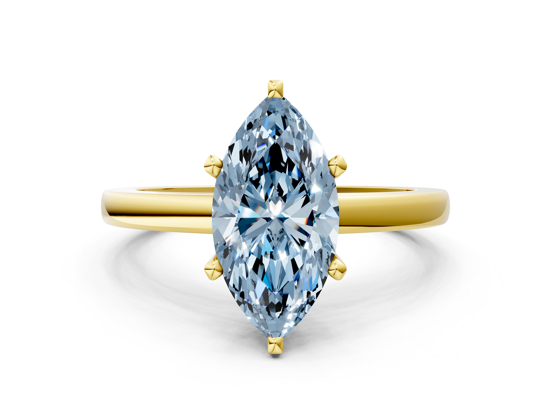 Yellow gold Fancy Blue Marquise  Solitaire Diamond Engagement Ring with Four-Prong Setting on a Classic Band_3