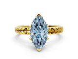 Yellow gold Fancy Blue Marquise  Solitaire Diamond Engagement Ring with XO Engraved Band and Four-Prong Setting 1