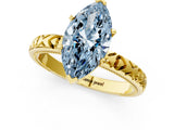 Yellow gold Fancy Blue Marquise  Solitaire Diamond Engagement Ring with XO Engraved Band and Four-Prong Setting 2