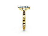Yellow gold Fancy Blue Marquise  Solitaire Diamond Engagement Ring with XO Engraved Band and Four-Prong Setting 3