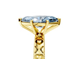 Yellow gold Fancy Blue Marquise  Solitaire Diamond Engagement Ring with XO Engraved Band and Four-Prong Setting