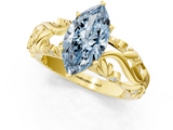 Yellow gold Fancy Blue Marquise  Solitaire Diamond Leaf Vine Band with Prong Setting_47