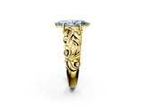 Yellow gold Fancy Blue Marquise  Solitaire Diamond Leaf Vine Band with Prong Setting_48