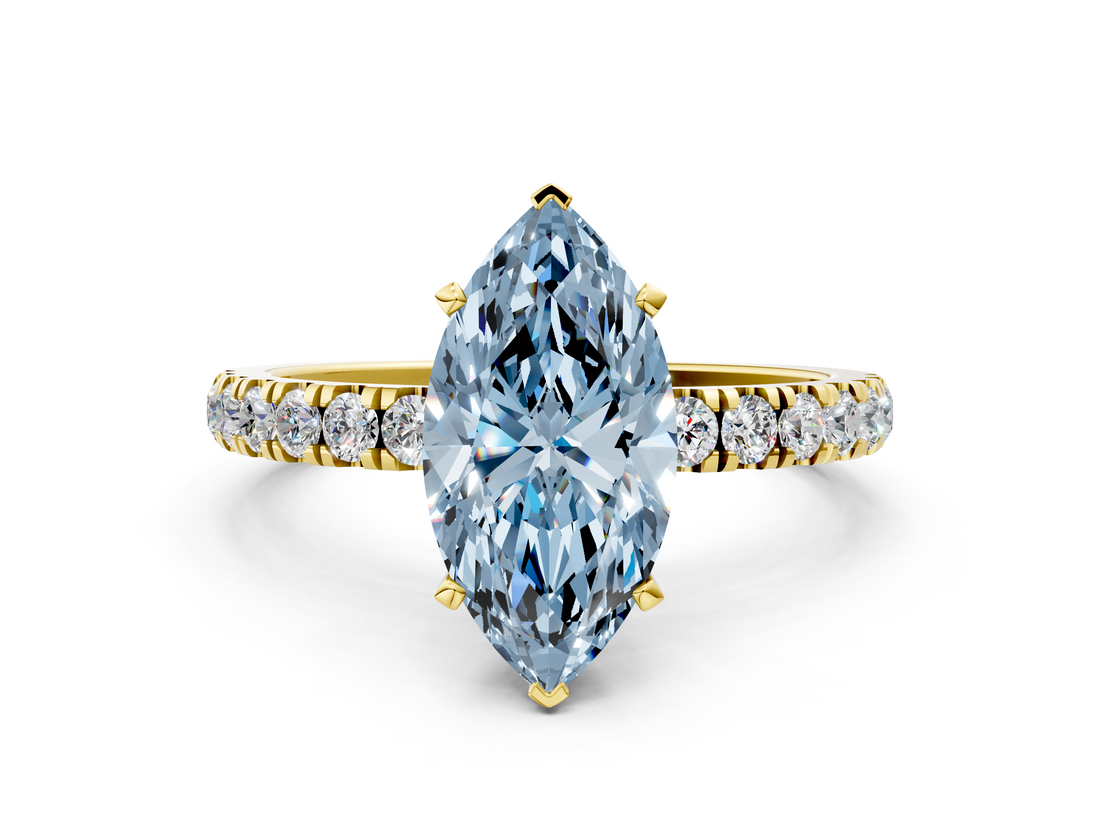 Yellow gold Fancy Blue Marquise  Solitaire Diamond Pavé Band with Four-Prong Setting_28