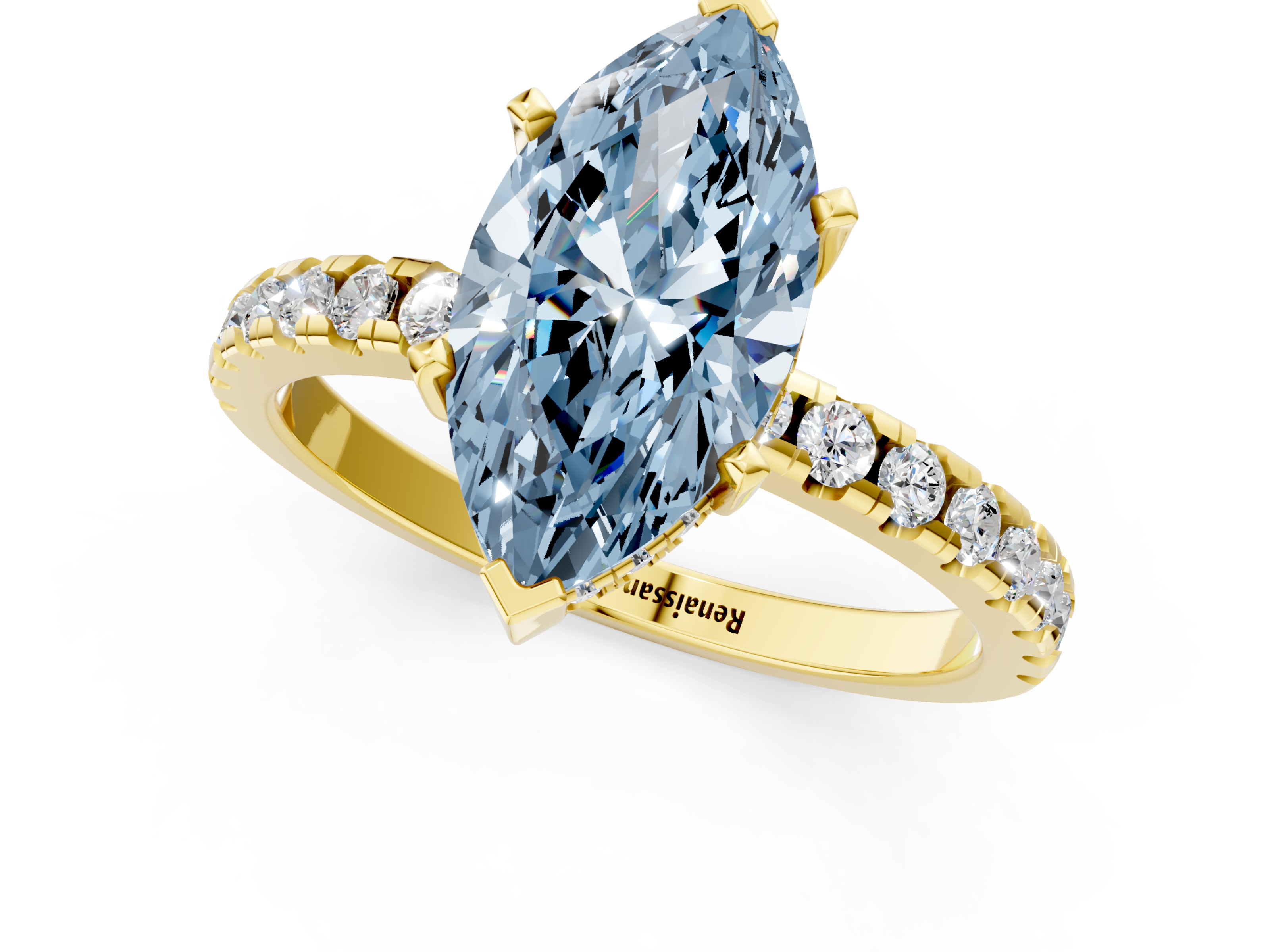 Yellow gold Fancy Blue Marquise  Solitaire Diamond Pavé Band with Four-Prong Setting_42