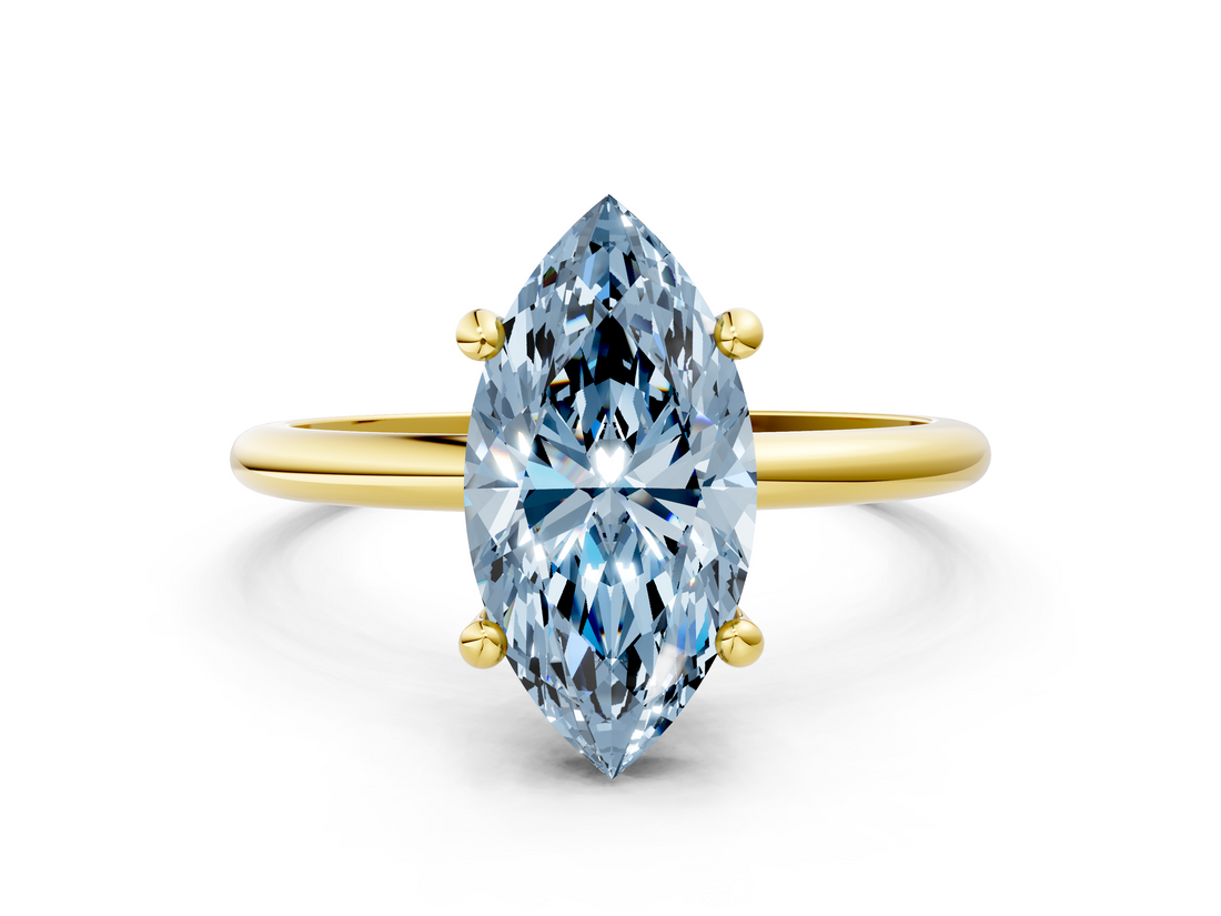 Yellow gold Fancy Blue Marquise  Solitaire Diamond Ring with 4-Prong Setting on a Classic Band_3