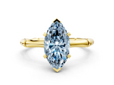 Yellow gold Fancy Blue Marquise  Solitaire Diamond Ring with Bamboo Band and Four-Prong Setting_56