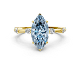 Yellow gold Fancy Blue Marquise  Solitaire Diamond Ring with Bezel Set Side Stones and Prong Setting_3