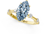 Yellow gold Fancy Blue Marquise  Solitaire Diamond Ring with Bezel Set Side Stones and Prong Setting_4