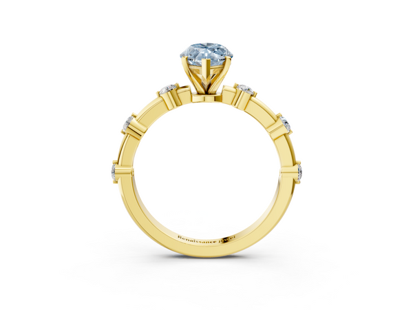 Yellow gold Fancy Blue Marquise  Solitaire Diamond Ring with Bezel Set Side Stones and Prong Setting