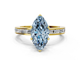 Yellow gold Fancy Blue Marquise  Solitaire Diamond Ring with Channel-Set Baguette Band and Four-Prong Setting_85