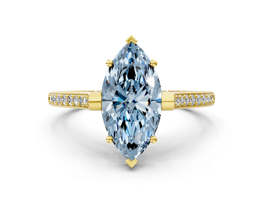 Yellow gold Fancy Blue Marquise  Solitaire Diamond Ring with Channel Set Band and Bezel Prong Setting_78