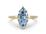 Yellow gold Fancy Blue Marquise  Solitaire Diamond Ring with Channel Set Band and Bezel Prong Setting_78