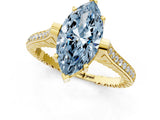 Yellow gold Fancy Blue Marquise  Solitaire Diamond Ring with Channel Set Band and Bezel Prong Setting_79