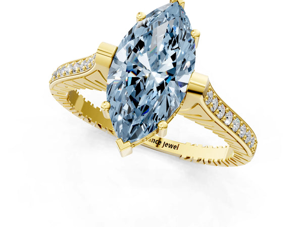 Yellow Gold Marquise Vintage Cathedral Engagement Ring Setting for Fancy Blue Center