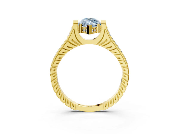 Yellow Gold Marquise Vintage Cathedral Engagement Ring Setting for Fancy Blue Center