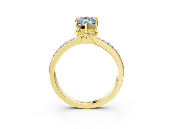 Yellow gold Fancy Blue Marquise  Solitaire Diamond Ring with Channel Set Band and Six-Prong Setting