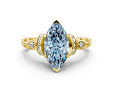 Yellow gold Fancy Blue Marquise  Solitaire Diamond Ring with Filigree Band and Four-Prong Setting_47