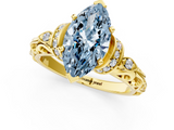 Yellow gold Fancy Blue Marquise  Solitaire Diamond Ring with Filigree Band and Four-Prong Setting_48