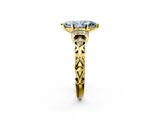 Yellow gold Fancy Blue Marquise  Solitaire Diamond Ring with Filigree Band and Four-Prong Setting_49