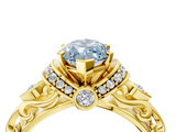 Yellow gold Fancy Blue Marquise  Solitaire Diamond Ring with Filigree Band and Four-Prong Setting_51
