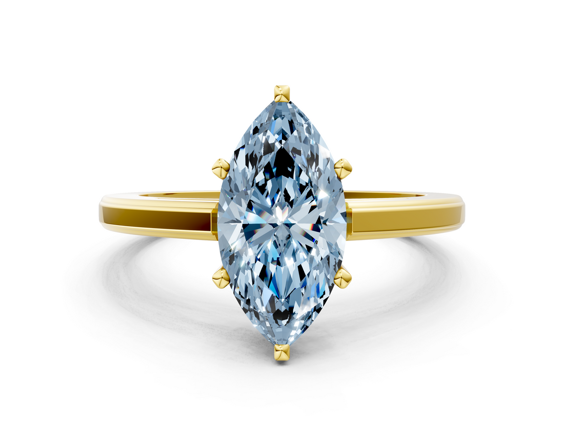 Yellow gold Fancy Blue Marquise  Solitaire Diamond Ring with Four-Prong Setting and Classic Band_3