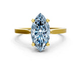 Yellow gold Fancy Blue Marquise  Solitaire Diamond Ring with Four-Prong Setting and Tapered Band 1